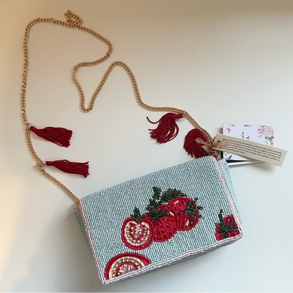 Embroidered Beaded Bag with Red Accents